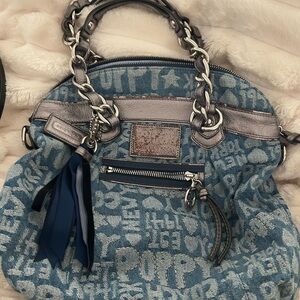 Coach Blue and Silver Patterned Shoulder Bag